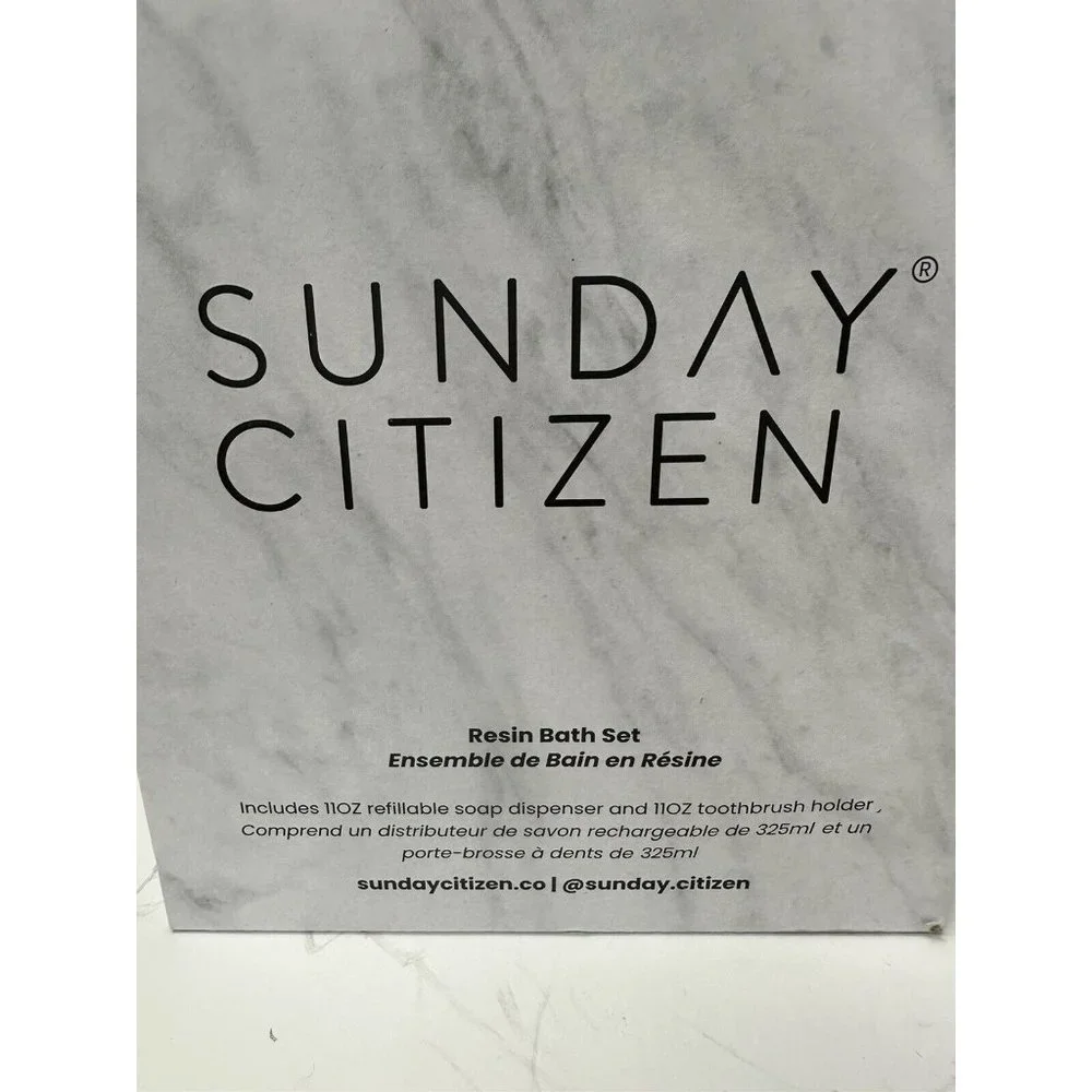 Sunday Citizen Bathroom Set Soap Dispenser Toothbrush Cup ￼Marble Look New w Box